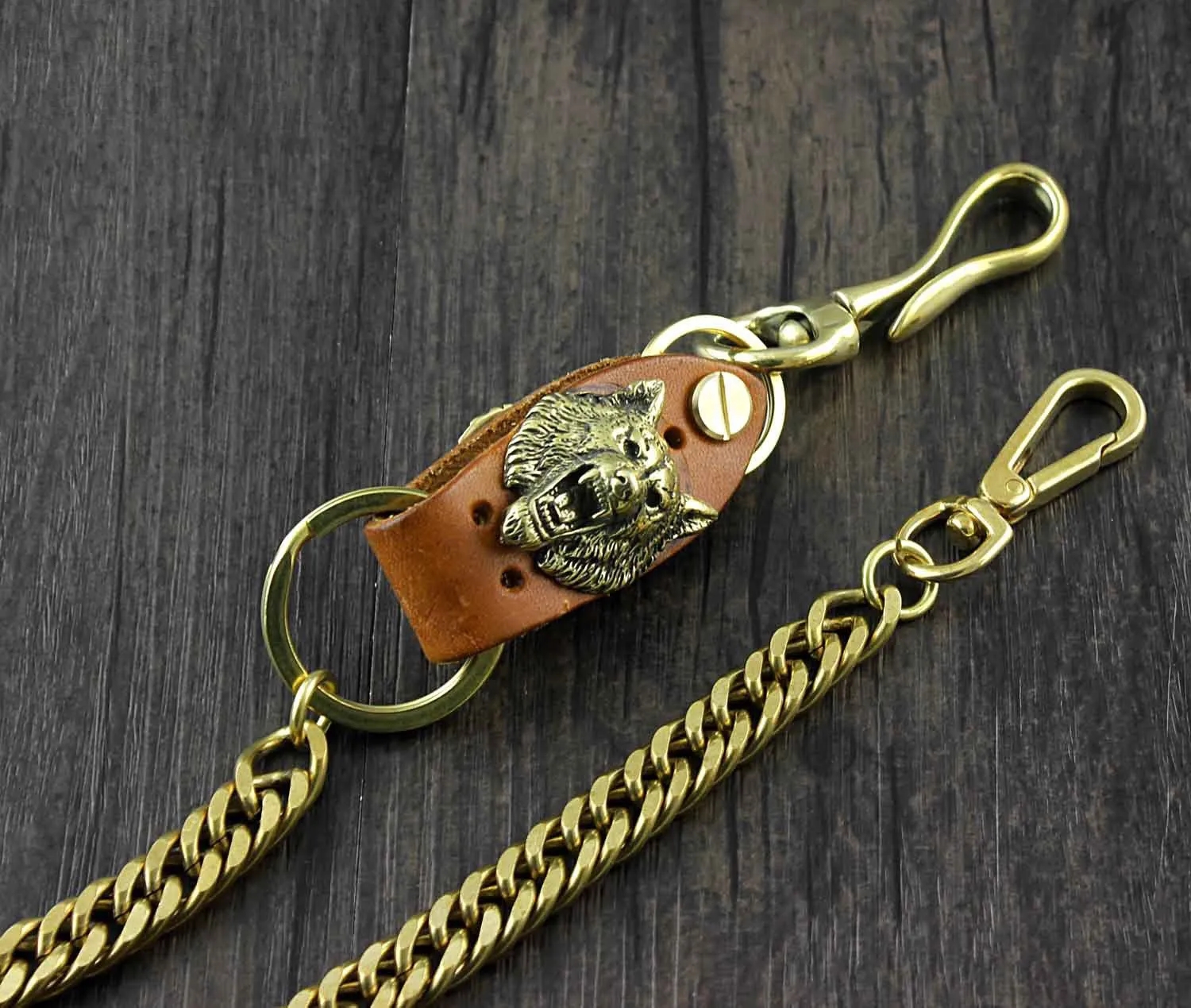 Cool Wolf Brass Mens wallet Chain Wolf Biker Chain Wallet Pants Chain For Men
