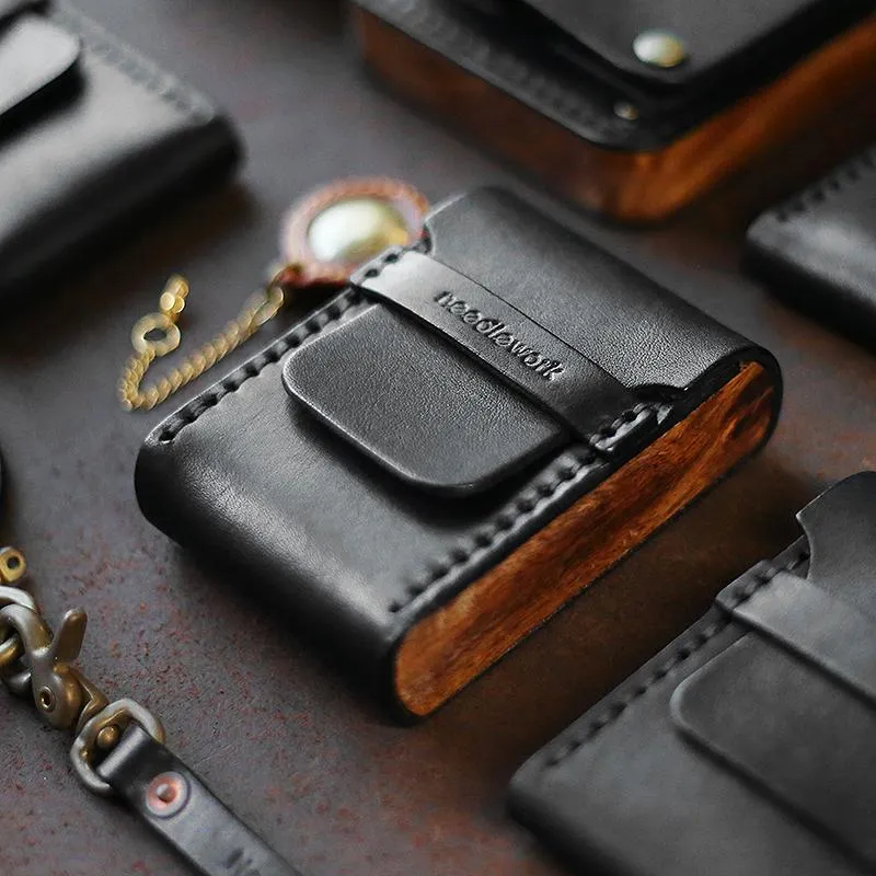 Cool Wooden Leather Mens Wallet Small Card Holder Coin Wallet for Men