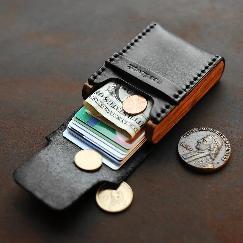 Cool Wooden Leather Mens Wallet Small Card Holder Coin Wallet for Men