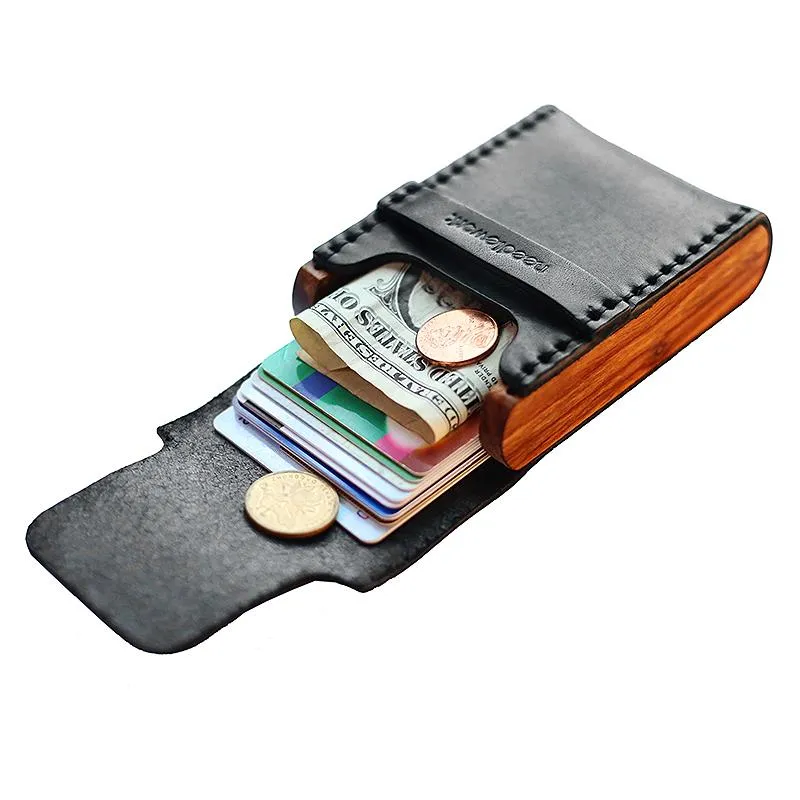 Cool Wooden Leather Mens Wallet Small Card Holder Coin Wallet for Men
