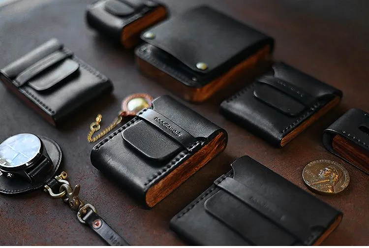 Cool Wooden Leather Mens Wallet Small Card Holder Coin Wallet for Men