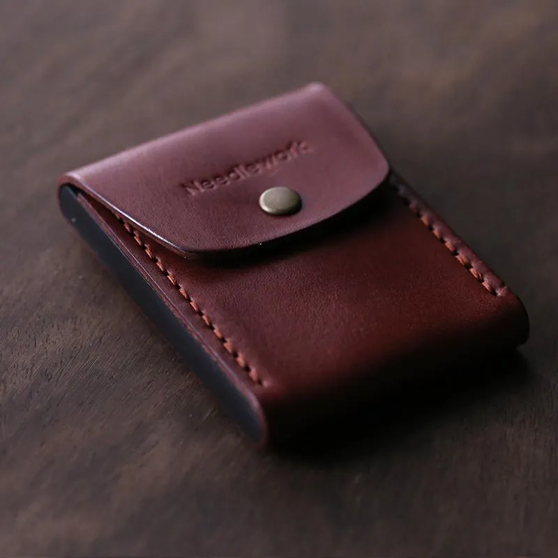 Cool Wooden Leather Mens Wallet Small Card Holder Handmade Coin Wallet for Men