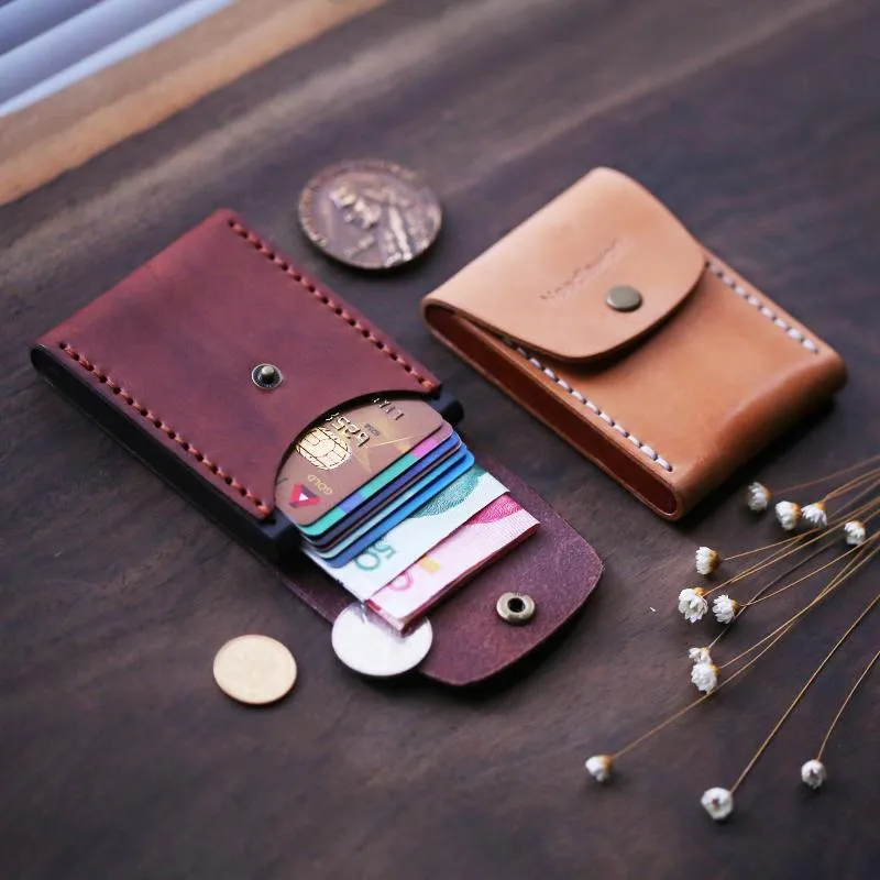 Cool Wooden Leather Mens Wallet Small Card Holder Handmade Coin Wallet for Men