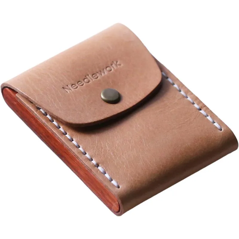 Cool Wooden Leather Mens Wallet Small Card Holder Handmade Coin Wallet for Men