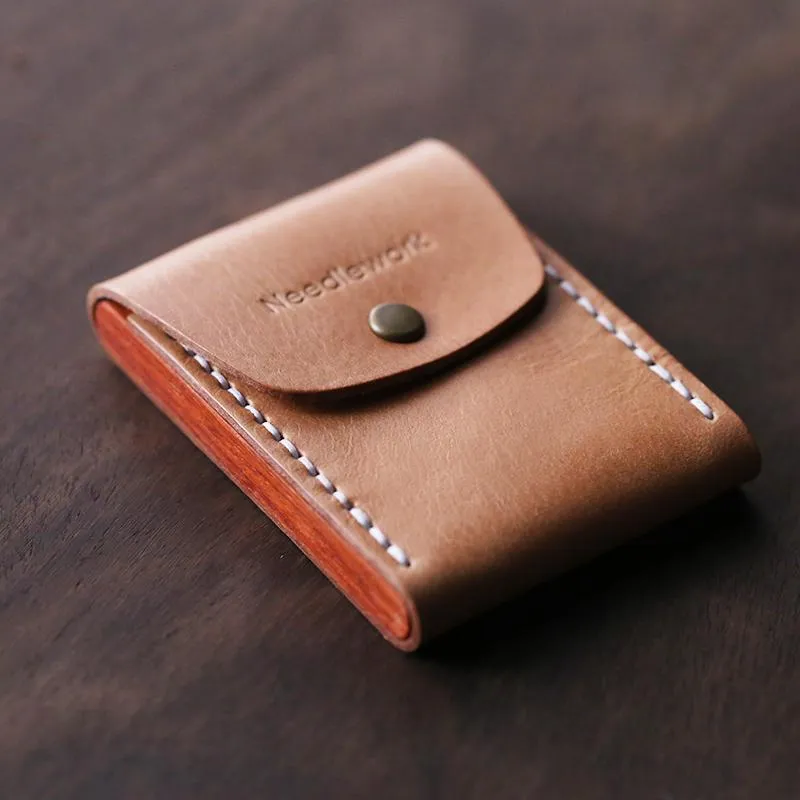 Cool Wooden Leather Mens Wallet Small Card Holder Handmade Coin Wallet for Men