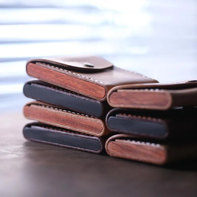 Cool Wooden Leather Mens Wallet Small Card Holder Handmade Coin Wallet for Men