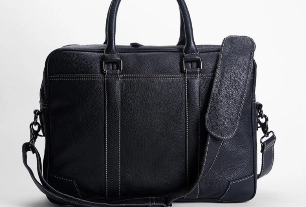 Cool Black leather mens Briefcase laptop Briefcase Work Shoulder Bag for Men