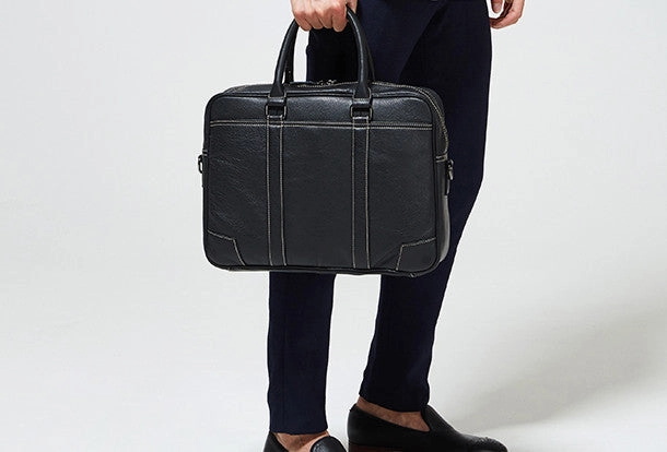 Cool Black leather mens Briefcase laptop Briefcase Work Shoulder Bag for Men