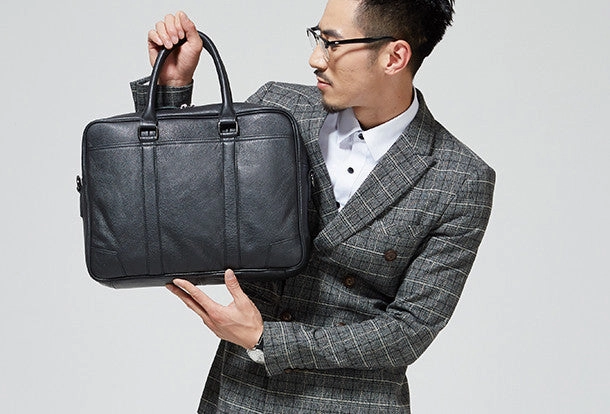 Cool Black leather mens Briefcase laptop Briefcase Work Shoulder Bag for Men