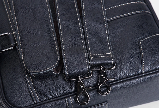 Cool Black leather mens Briefcase laptop Briefcase Work Shoulder Bag for Men