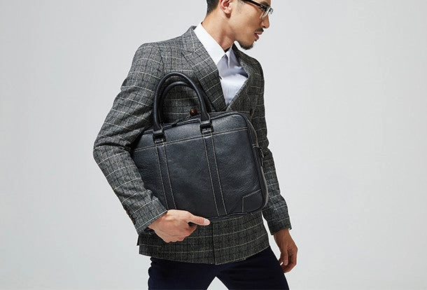 Cool Black leather mens Briefcase laptop Briefcase Work Shoulder Bag for Men