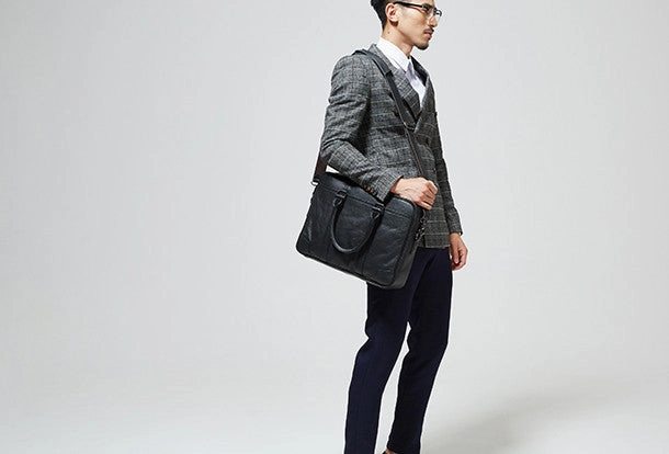 Cool Black leather mens Briefcase laptop Briefcase Work Shoulder Bag for Men