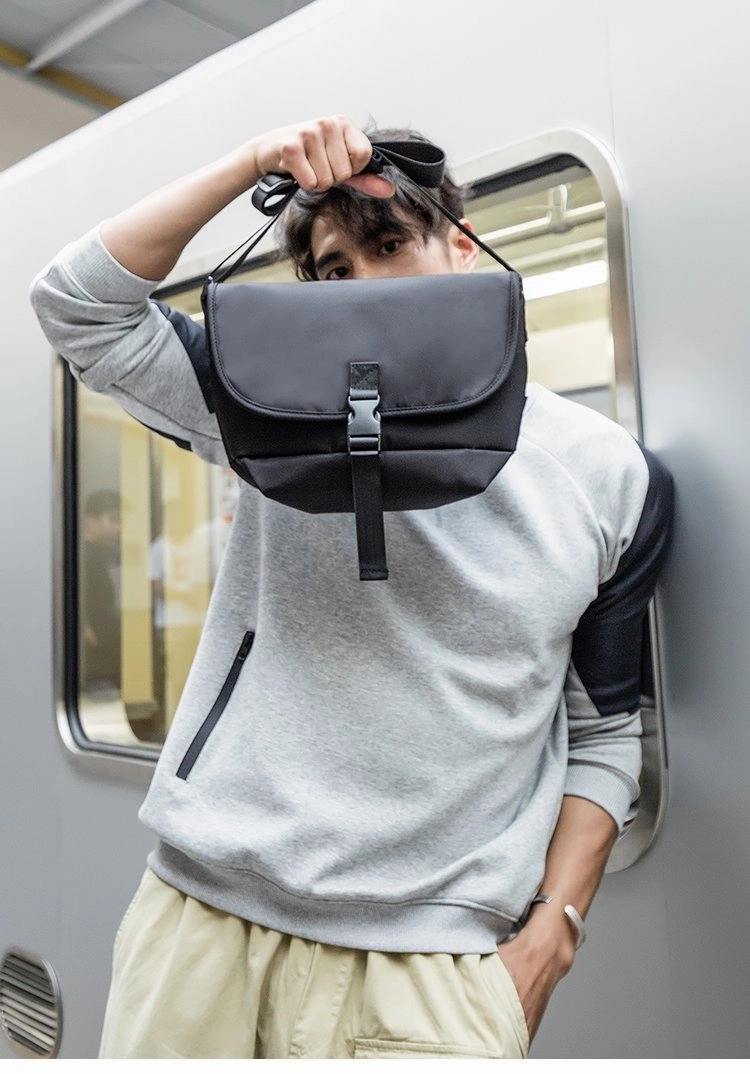 Cool Black Mens 10 inches Nylon Cloth Side Bag Black Messenger Bags Postman Bag for Men