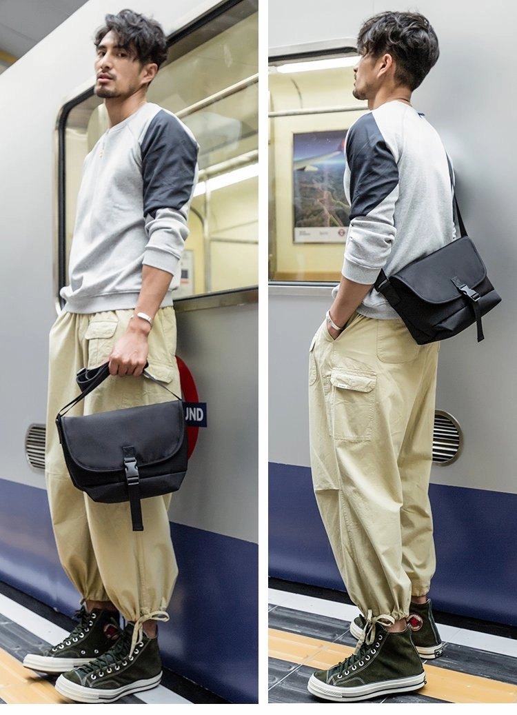 Cool Black Mens 10 inches Nylon Cloth Side Bag Black Messenger Bags Postman Bag for Men