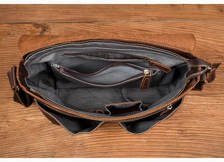 Cool Brown Leather 13 inches Mens Courier Bag Messenger Bags Postman Bag for Men