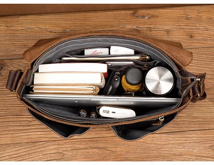 Cool Brown Leather 13 inches Mens Courier Bag Messenger Bags Postman Bag for Men