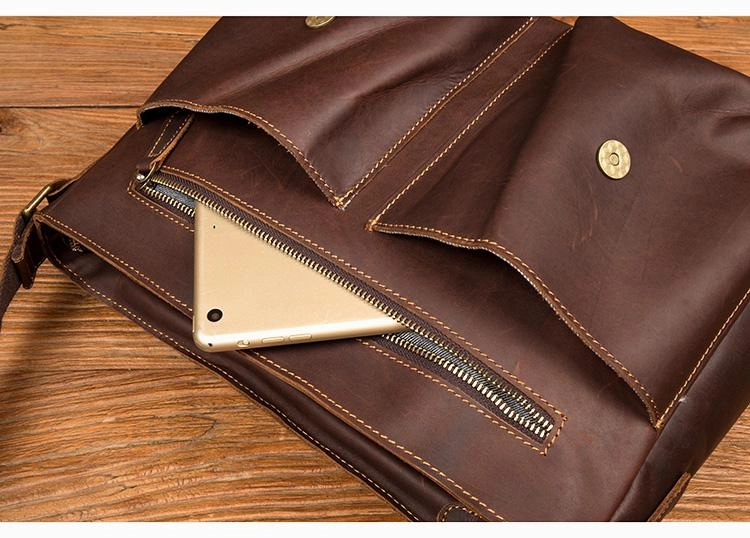 Cool Brown Leather 13 inches Mens Courier Bag Messenger Bags Postman Bag for Men