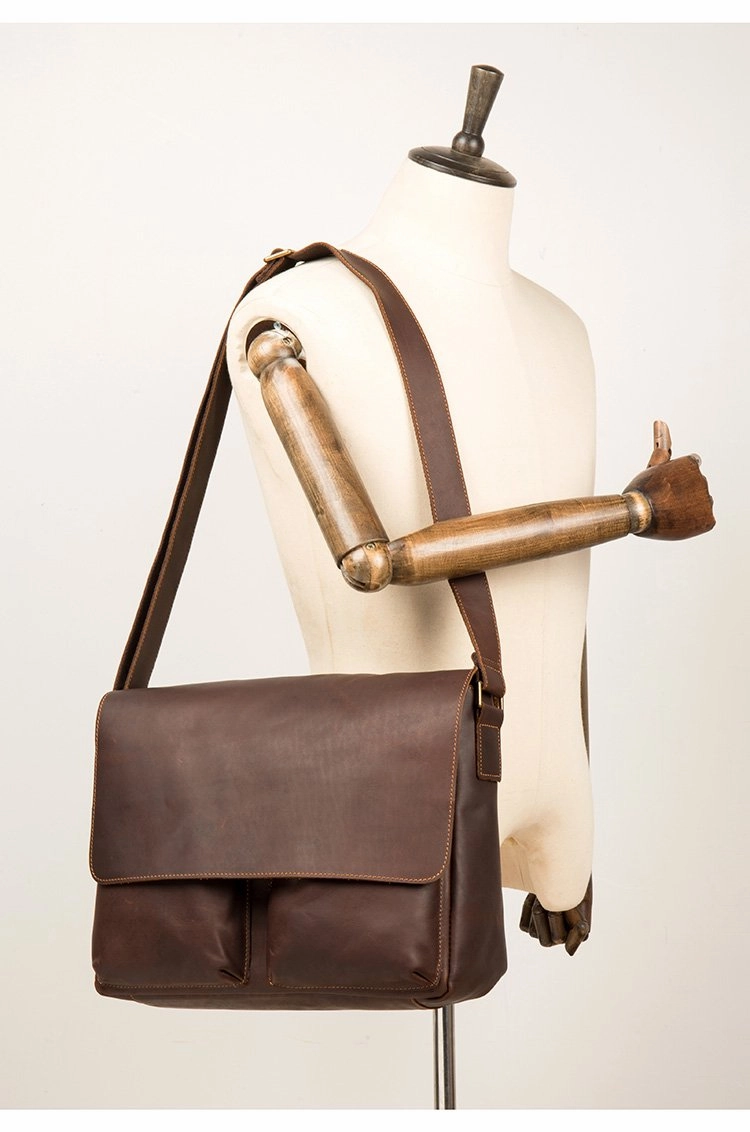 Cool Brown Leather 13 inches Mens Courier Bag Messenger Bags Postman Bag for Men