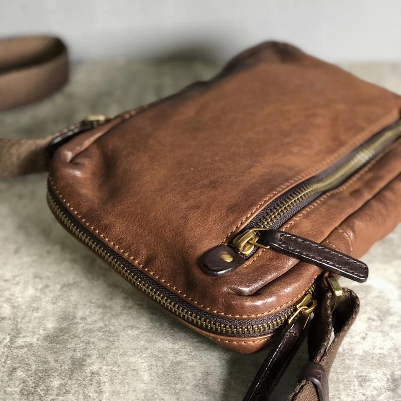 Cool BROWN LEATHER MEN'S Vertical Small Side Bags MESSENGER BAG BLACK Black Courier Bags FOR MEN