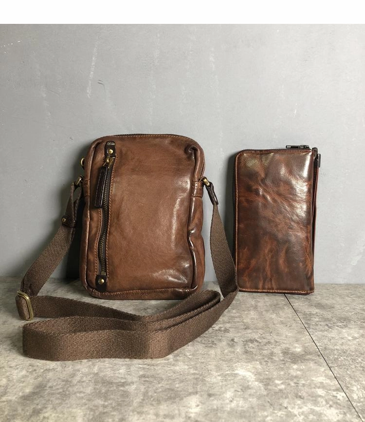 Cool BROWN LEATHER MEN'S Vertical Small Side Bags MESSENGER BAG BLACK Black Courier Bags FOR MEN