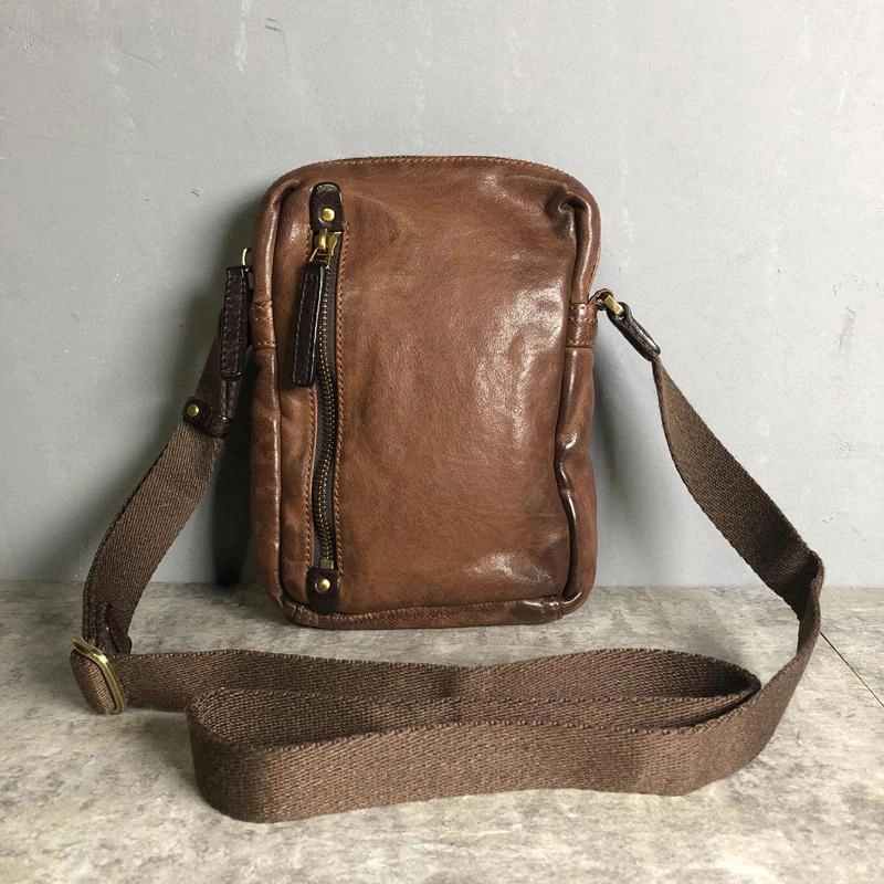 Cool BROWN LEATHER MEN'S Vertical Small Side Bags MESSENGER BAG BLACK Black Courier Bags FOR MEN