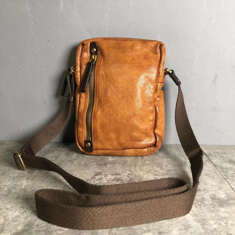 Cool BROWN LEATHER MEN'S Vertical Small Side Bags MESSENGER BAG BLACK Black Courier Bags FOR MEN