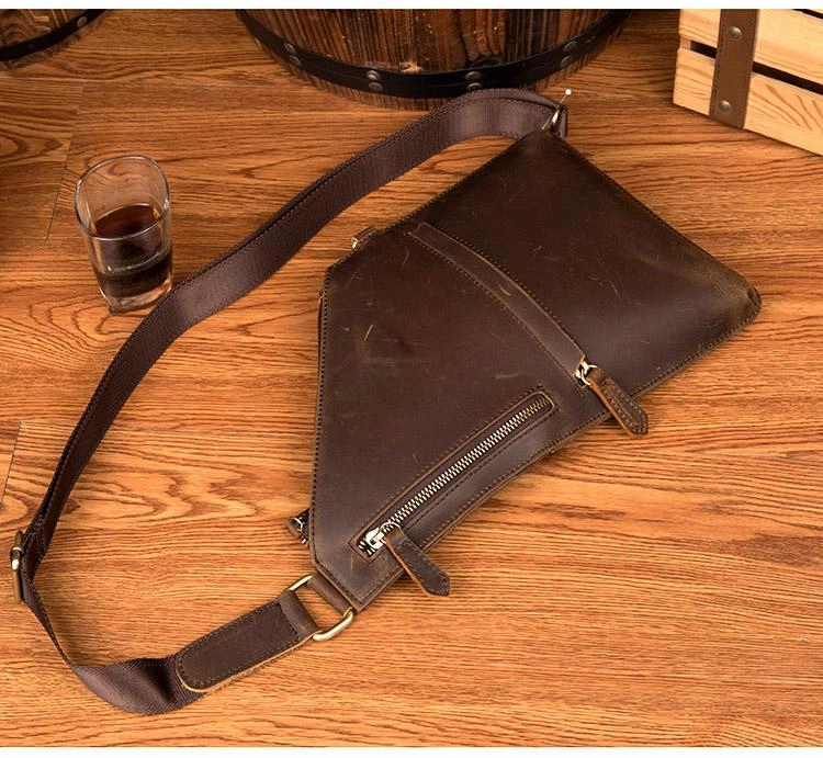 Cool Brown Leather Mens Sling Bag Crossbody Pack Messenger Bag Chest Bag for men