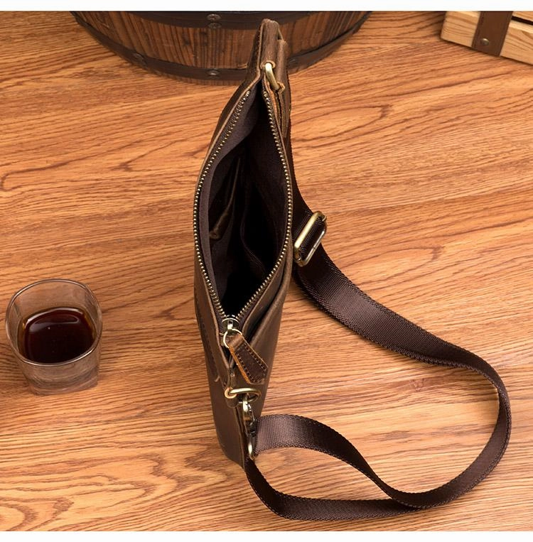 Cool Brown Leather Mens Sling Bag Crossbody Pack Messenger Bag Chest Bag for men