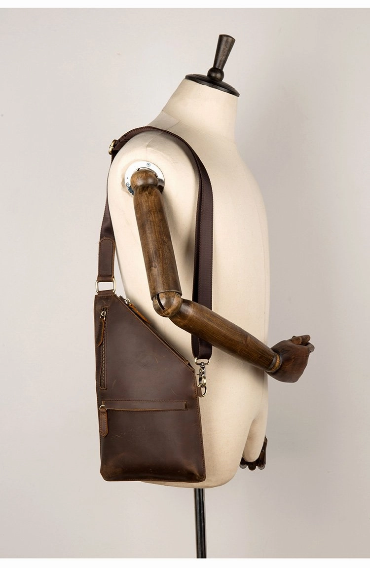 Cool Brown Leather Mens Sling Bag Crossbody Pack Messenger Bag Chest Bag for men