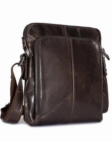 Cool Brown Leather Mens Tablet Messenger Bag Small Side Bag Mini Messenger Bag For Men