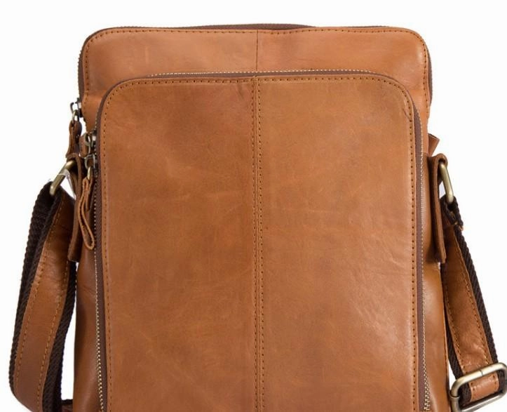 Cool Brown Leather Mens Tablet Messenger Bag Small Side Bag Mini Messenger Bag For Men