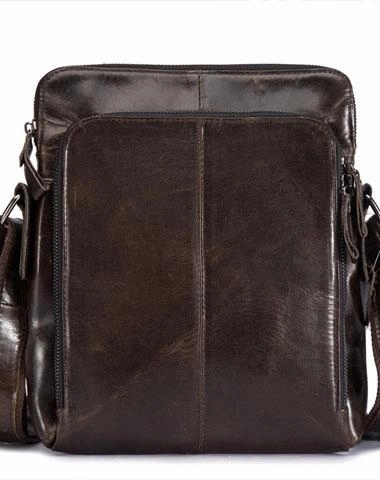 Cool Brown Leather Mens Tablet Messenger Bag Small Side Bag Mini Messenger Bag For Men
