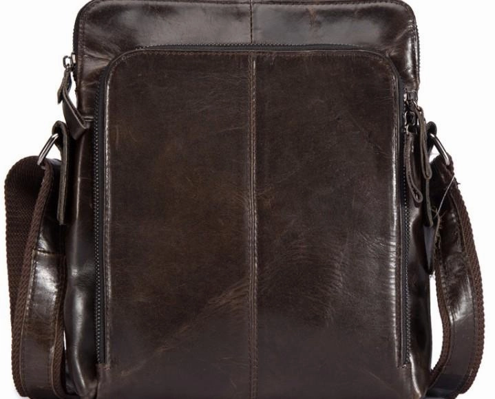 Cool Brown Leather Mens Tablet Messenger Bag Small Side Bag Mini Messenger Bag For Men