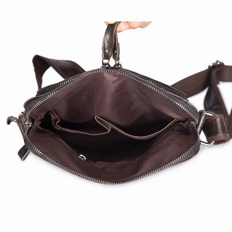 Cool Brown Leather Mens Tablet Messenger Bag Small Side Bag Mini Messenger Bag For Men