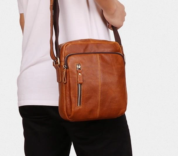 Cool Brown Leather Mini Messenger Bags Small Tablet Messenger Bag Side Bag For Men