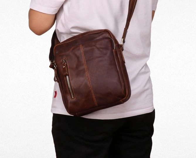 Cool Brown Leather Mini Messenger Bags Small Tablet Messenger Bag Side Bag For Men