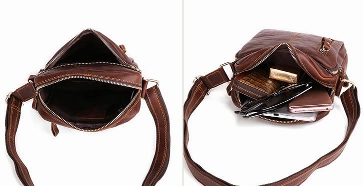 Cool Brown Leather Mini Messenger Bags Small Tablet Messenger Bag Side Bag For Men