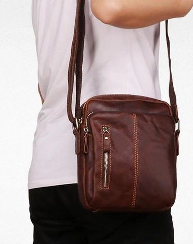 Cool Brown Leather Mini Messenger Bags Small Tablet Messenger Bag Side Bag For Men