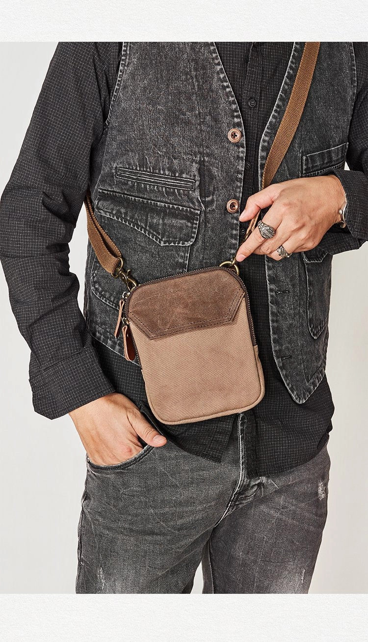 Cool Canvas Mens Mini Side Bag Small Vertical Messenger Bags Courier Bag for Men