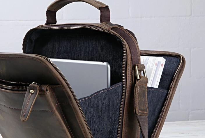 Cool Coffee Vintage Leather Mens Messenger Bags Shoulder Bag for Men