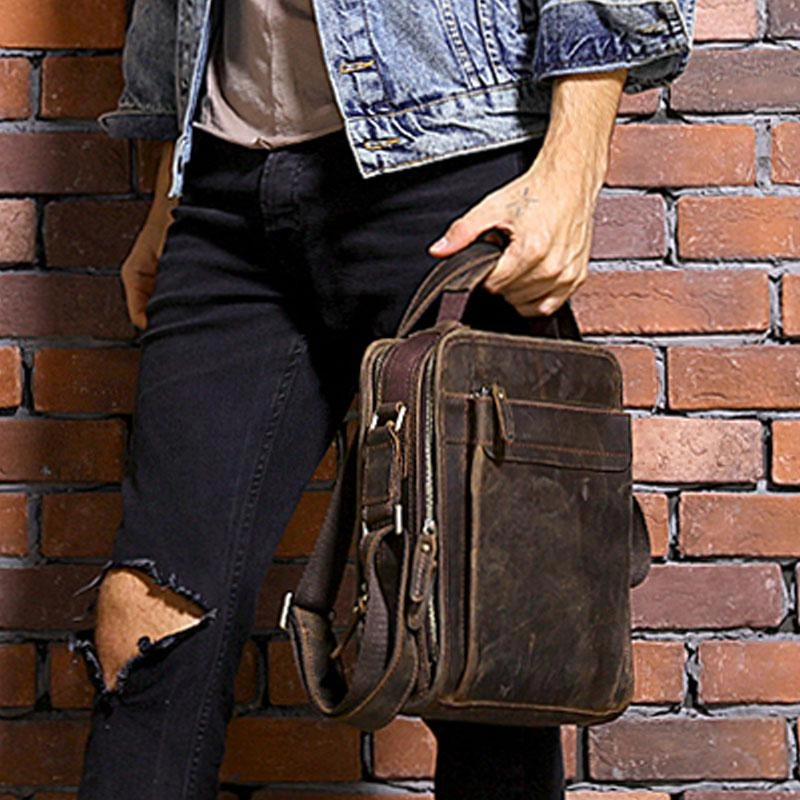 Cool Coffee Vintage Leather Mens Messenger Bags Shoulder Bag for Men