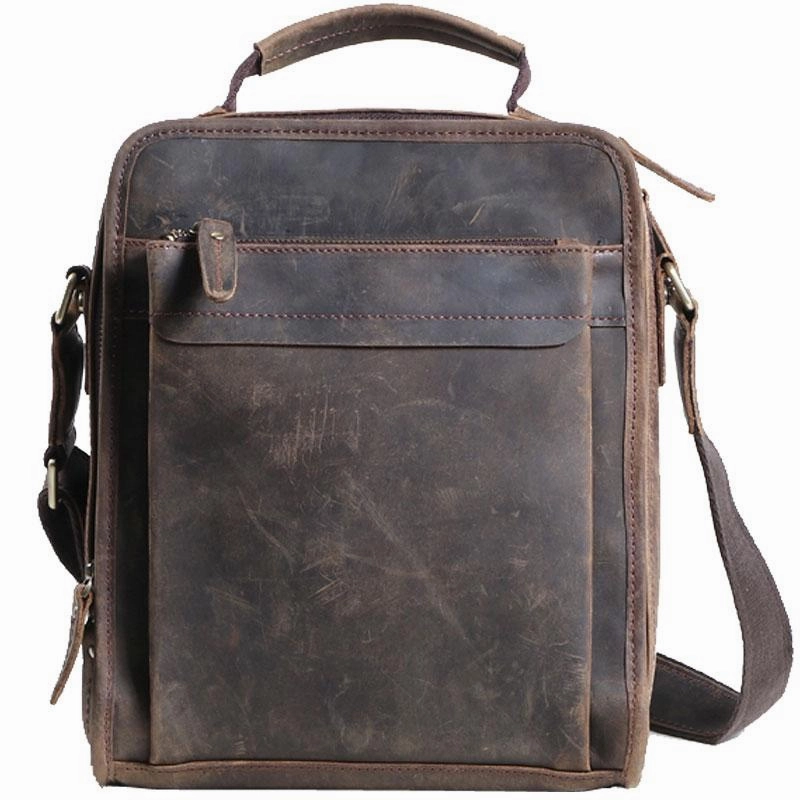 Cool Coffee Vintage Leather Mens Messenger Bags Shoulder Bag for Men