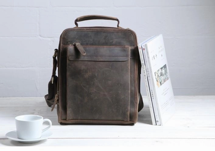 Cool Coffee Vintage Leather Mens Messenger Bags Shoulder Bag for Men