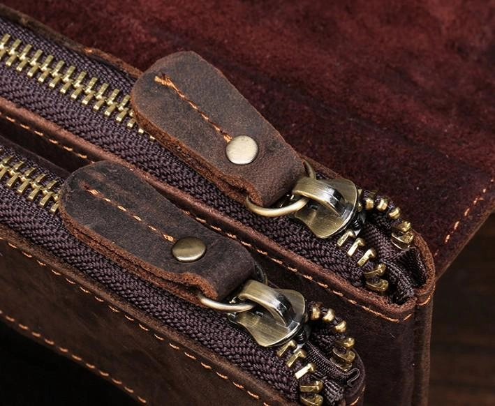 Cool Dark Brown Leather Mens Belt Pouch Small Side Bag Waist Belt Bag For Men