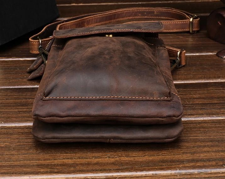 Cool Dark Brown Leather Mens Belt Pouch Small Side Bag Waist Belt Bag For Men