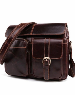 Cool Dark Brown Vintage Leather Small Side Bag Messenger Bag Shoulder Bags For Men