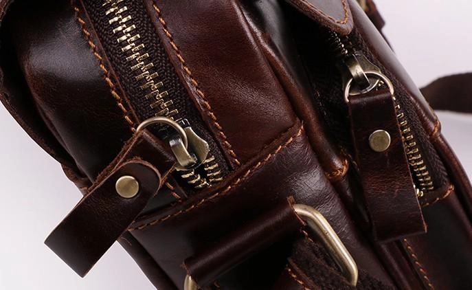 Cool Dark Brown Vintage Leather Small Side Bag Messenger Bag Shoulder Bags For Men