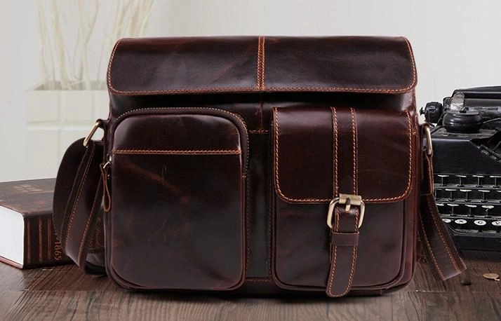 Cool Dark Brown Vintage Leather Small Side Bag Messenger Bag Shoulder Bags For Men
