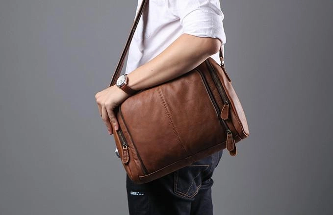 Cool Leather Brown Mens Messenger Bags Vintage Shoulder Bag  for Men