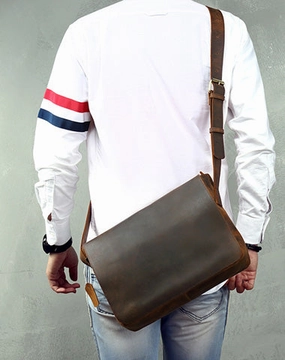 Cool Leather Coffee Mens Side Bag Messenger Bags Vintage Courier Bag for Men